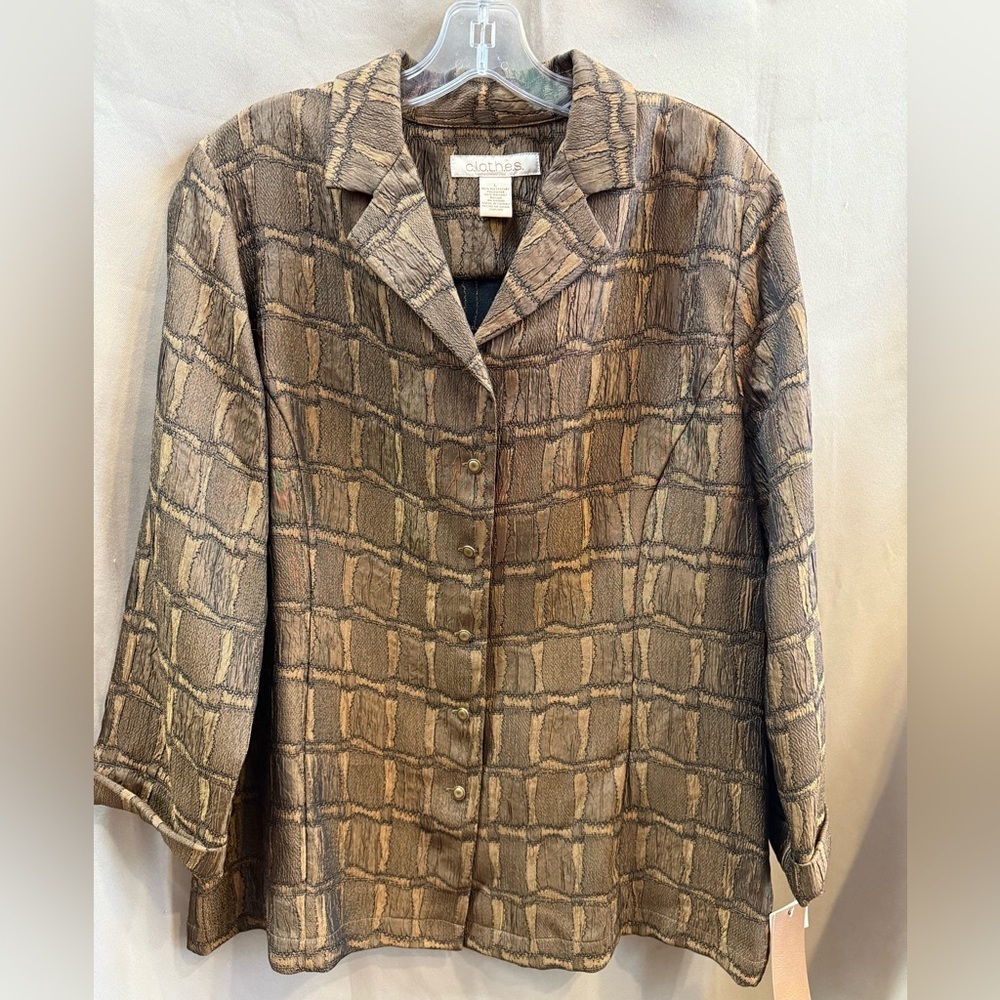 NWT C.L.O.T.H.E.S. Bronze & Copper Textured Button Front Blouse Size L